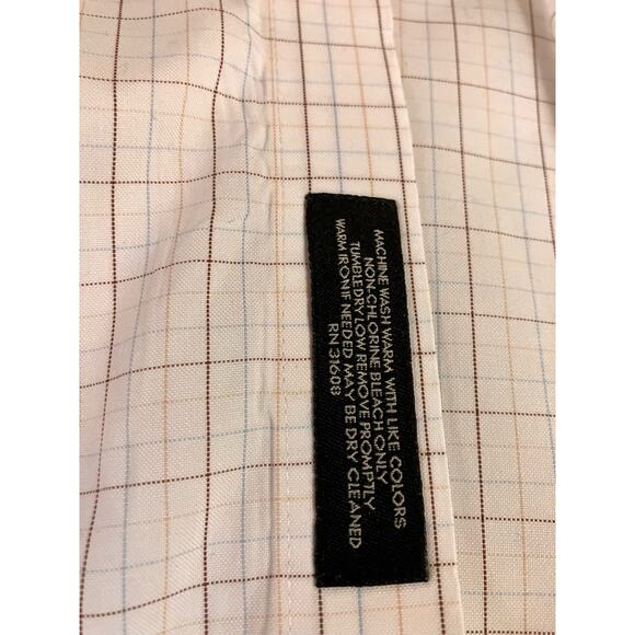 Jos. A Bank Dress Shirt Mens 17.5, 34 White with Brown/Blue Pattern, Travelers - Picture 4 of 6